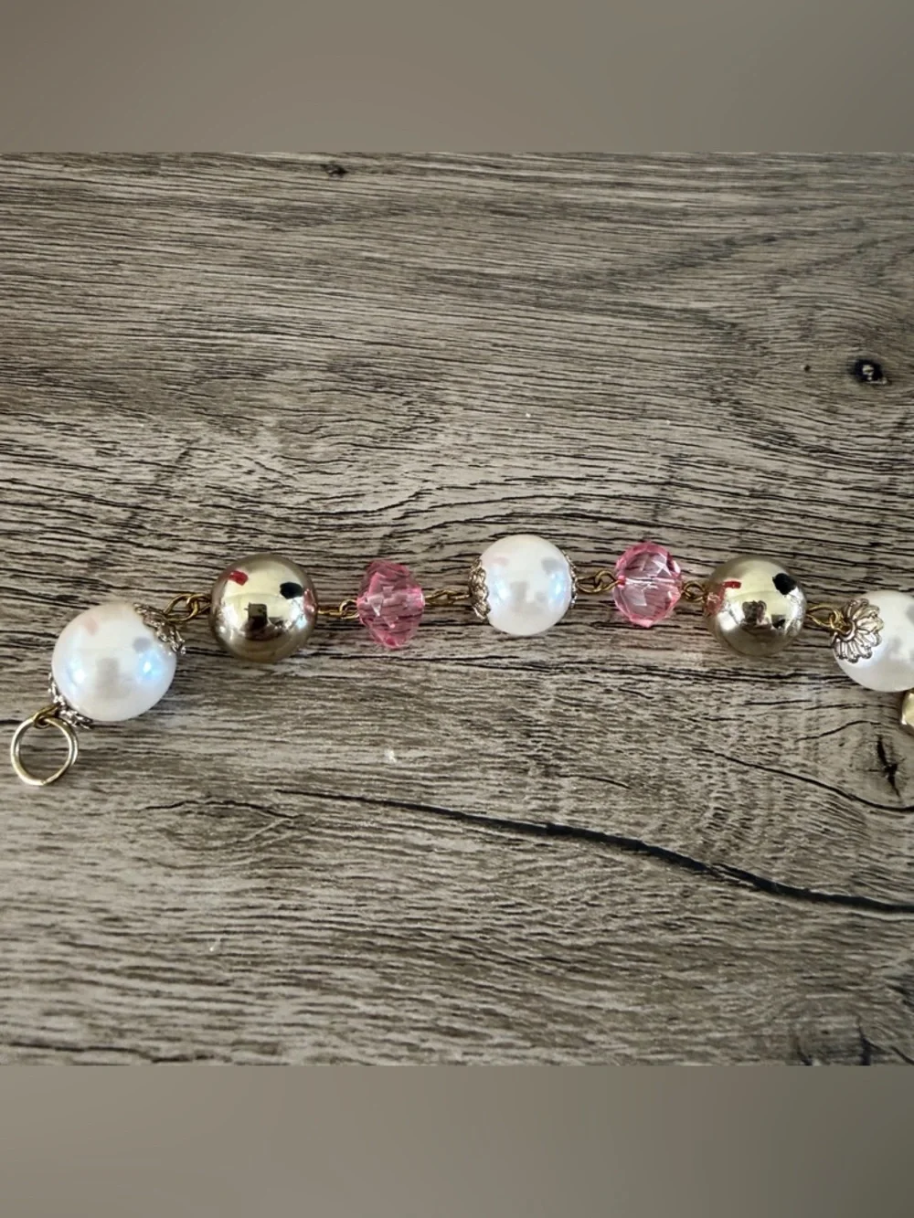 BETSEY JOHNSON Paris Charm Bracelet Pink Lady Bug Rose Heart Gold Enamel Rare